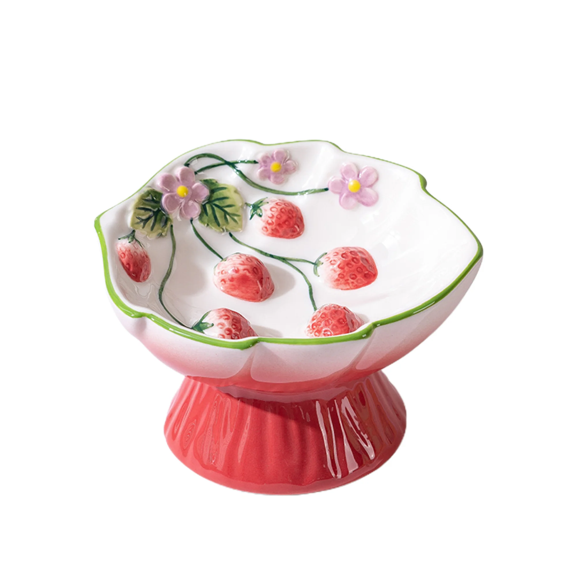 High-Quality PawsPik® Strawberry Blooms d Ceramic Cat Bowl Sustainable