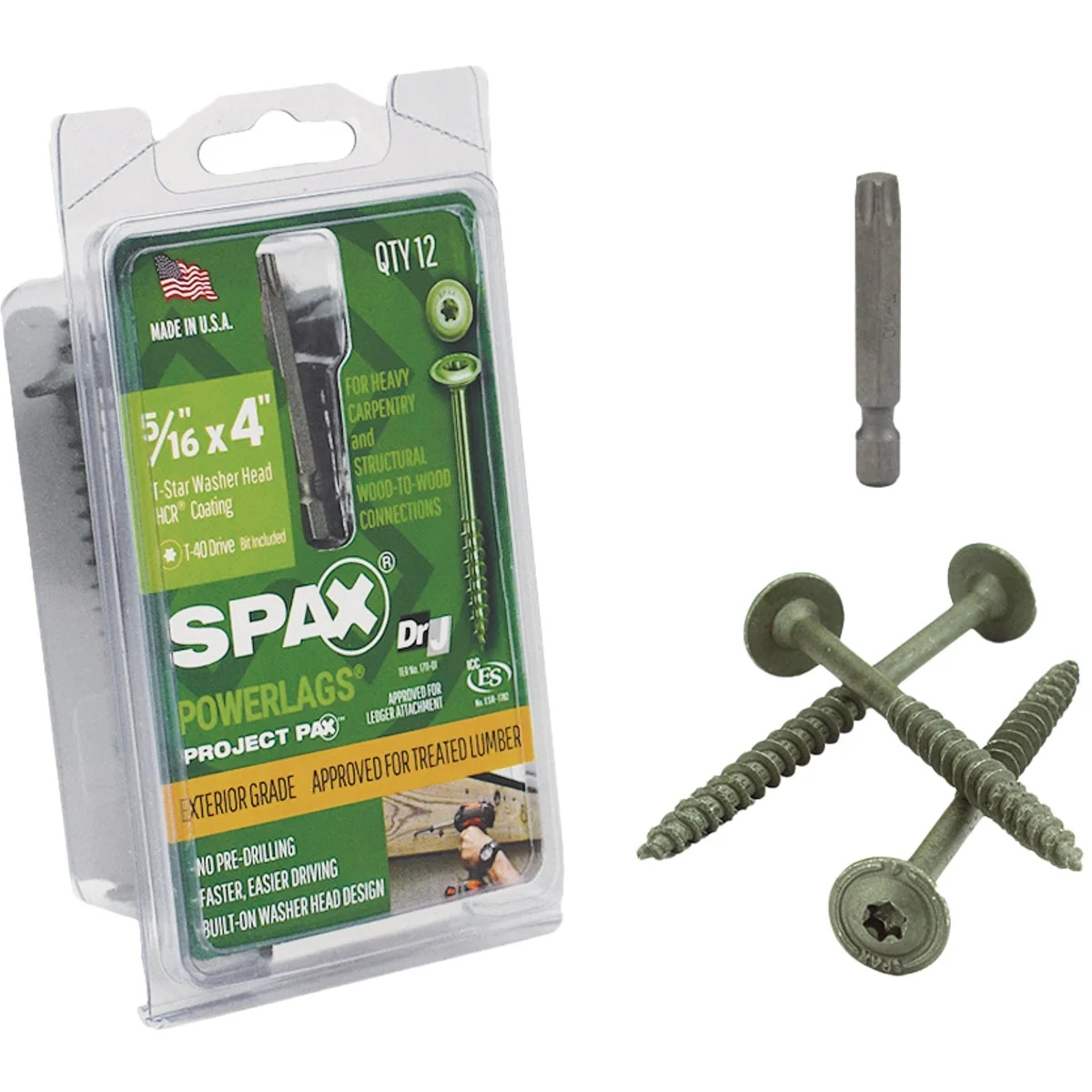 Prestigious Spax PowerLags 5 16 In. x 4 In. Washer Head Exterior Structure Screw 12 Ct. Pure