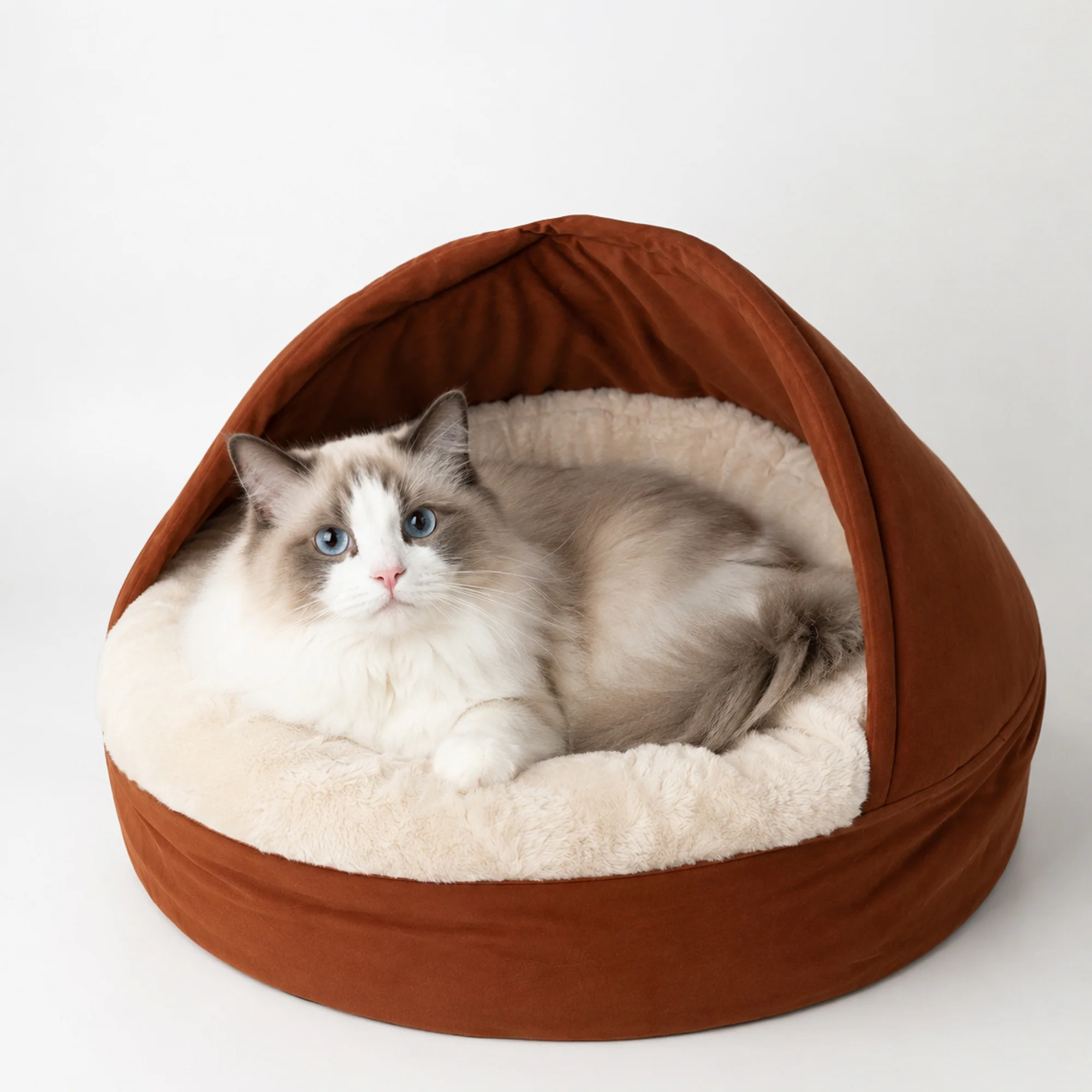 Eco-Friendly PawsPik® Hooded Bolster Dog Bed with Removable Cover Plush Cushion Crafted