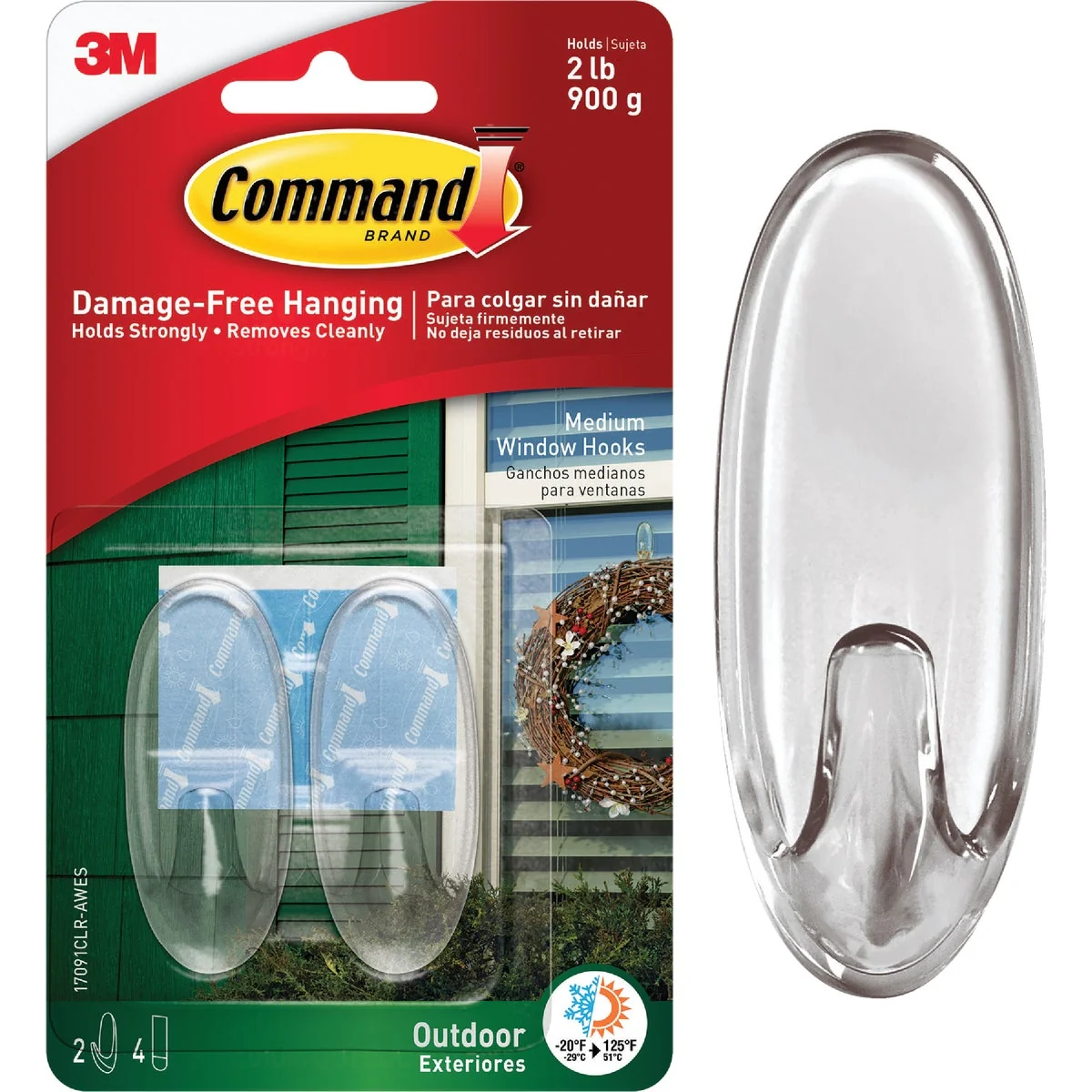 Breathable Command Medium Adhesive Outdoor Window Hook 2-Pack Reliable