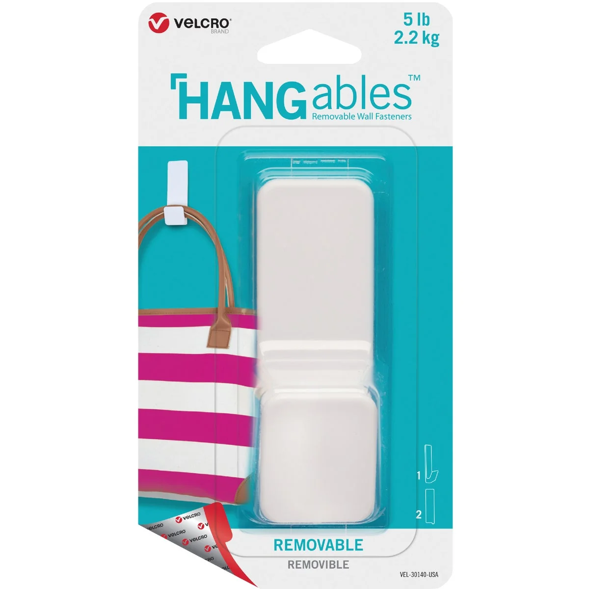 Classic Velcro Brand Hangables 5 Lb. Capacity White Removable Large Hook Durable