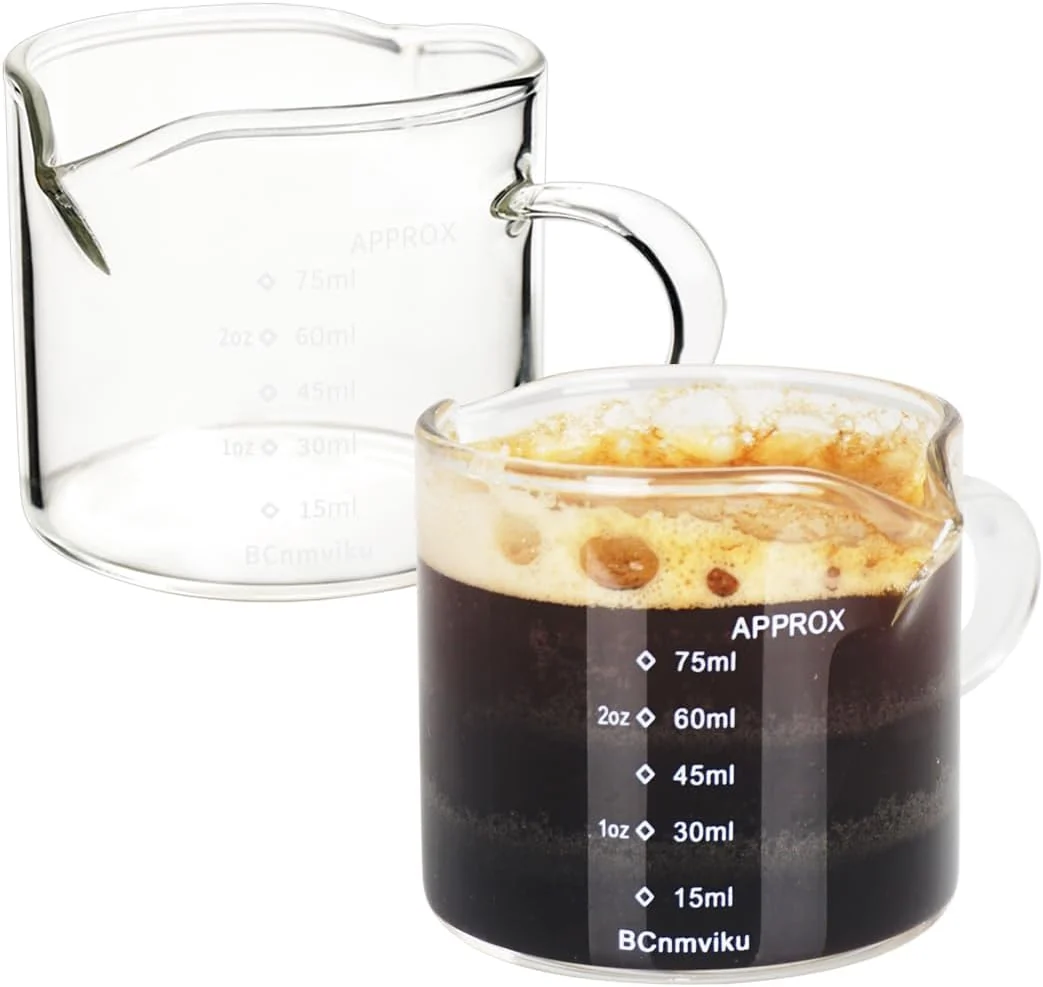 Organic 2 Pack Double Spouts Measuring Triple Pitcher Milk Cup 75ML Espresso Shot Glasses Parts Clear Glass Outstanding