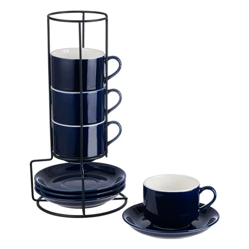 Natural 8 Ounce Porcelain Stackable Cappuccino Cups and Saucers Set of 4 4 Count Excellent