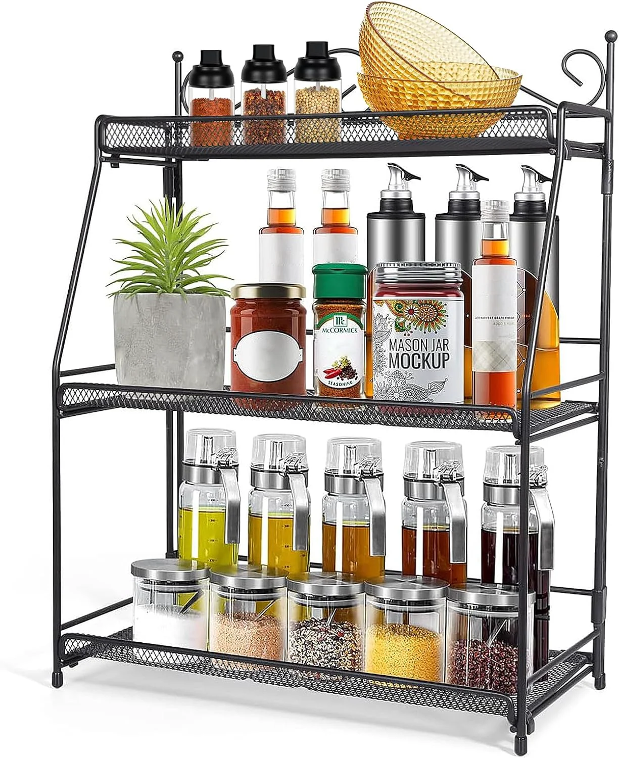 Organic Uten Standing Spice Rack 3 Tier Metal Foldable and Durable Kitchen Rack for Countertop Kitchen Bathroom Shelf Organizer Relaxed