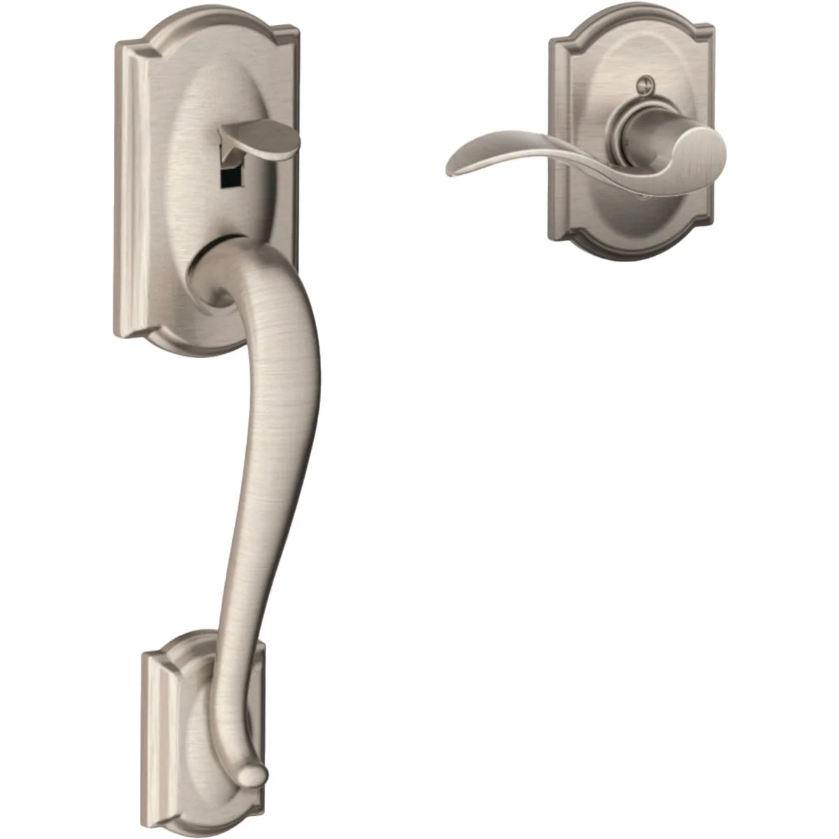 Durable Schlage Camelot Satin Nickel Entry Door Lever Handleset Only Original Design