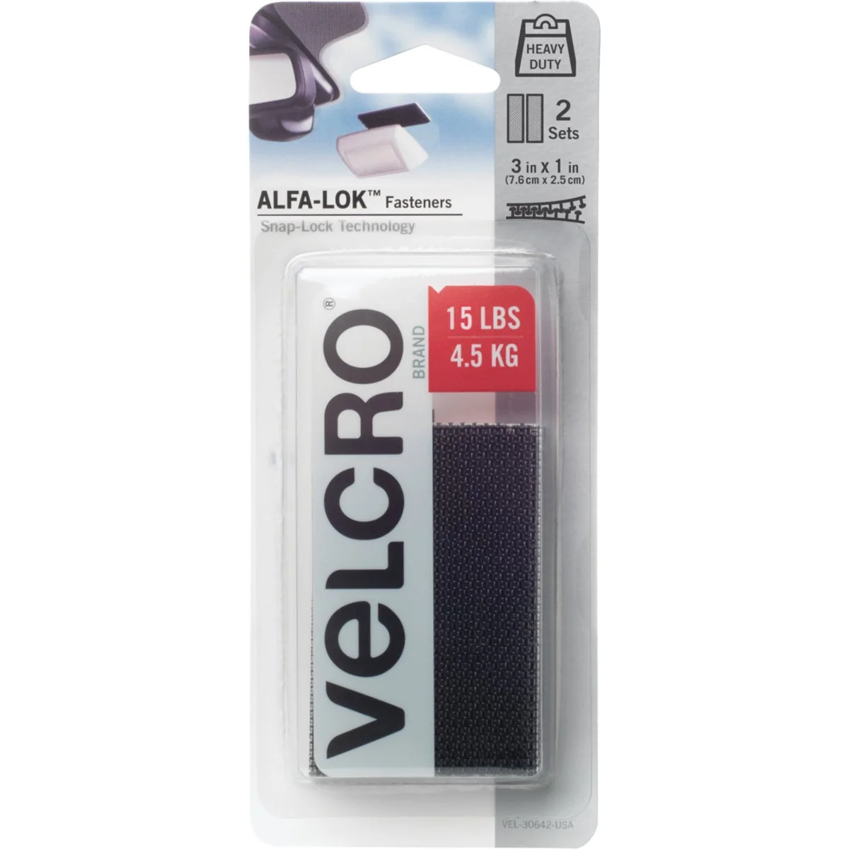 Advanced Velcro Brand Alfa-Lok 1 In. x 3 In. 10 Lb. Capacity Black Tape Strips 2 Sets High-Quality
