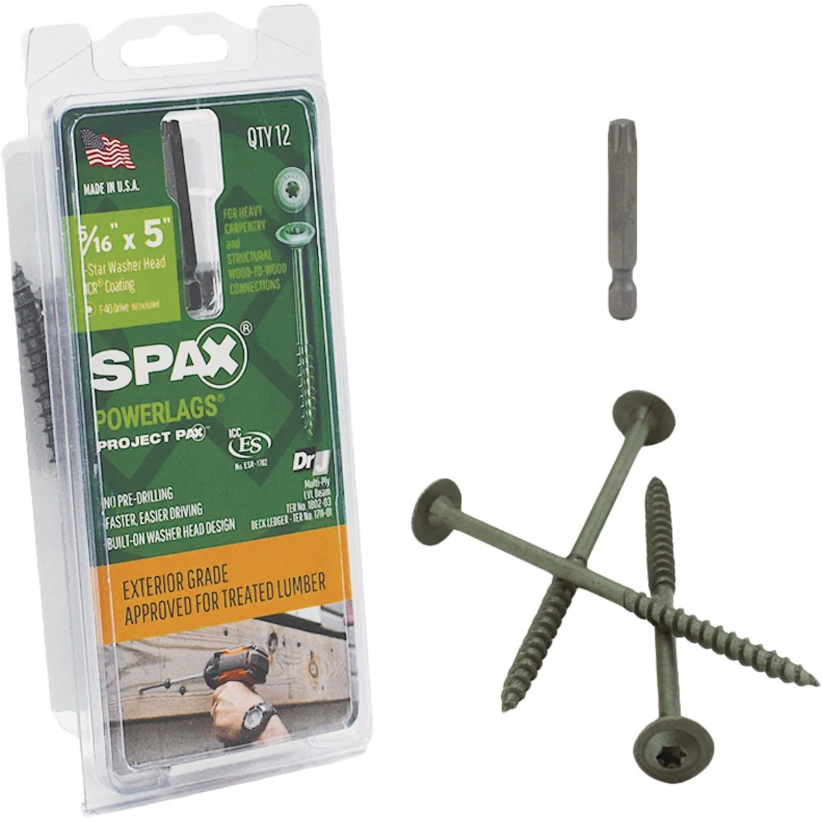 Functional Spax PowerLags 5 16 In. x 5 In. Washer Head Exterior Structure Screw 12 Ct. Fine