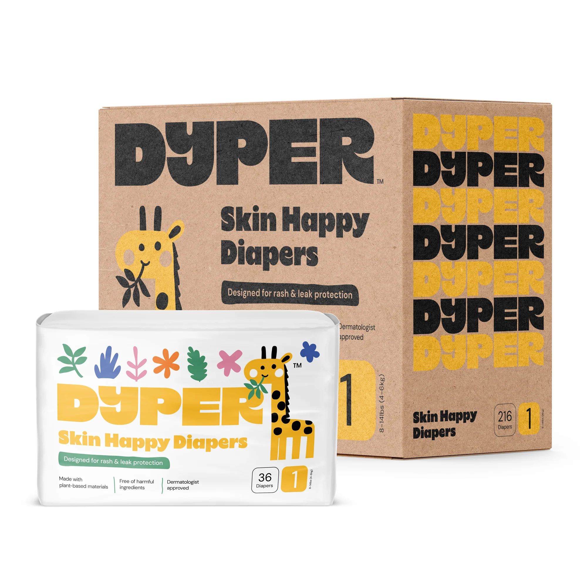 Prestigious DYPER Skin Happy Diapers One Month Supply – High-Absorbency Protection with Bamboo Layers Green