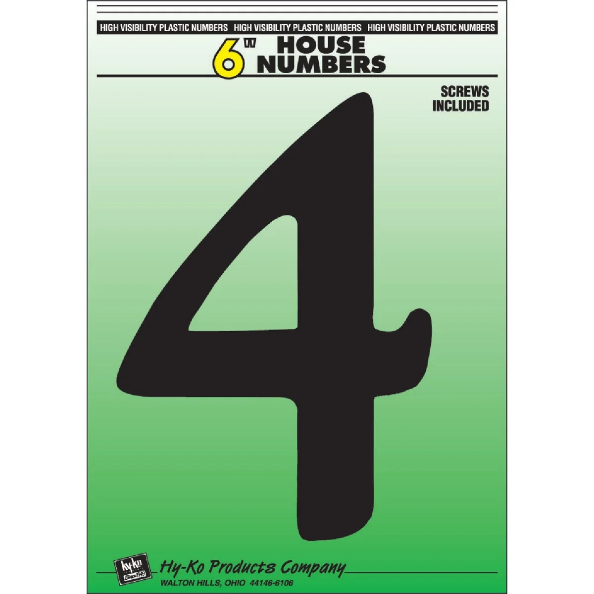 Smooth Hy-Ko 6 In. Black Gloss House Number Four Refined