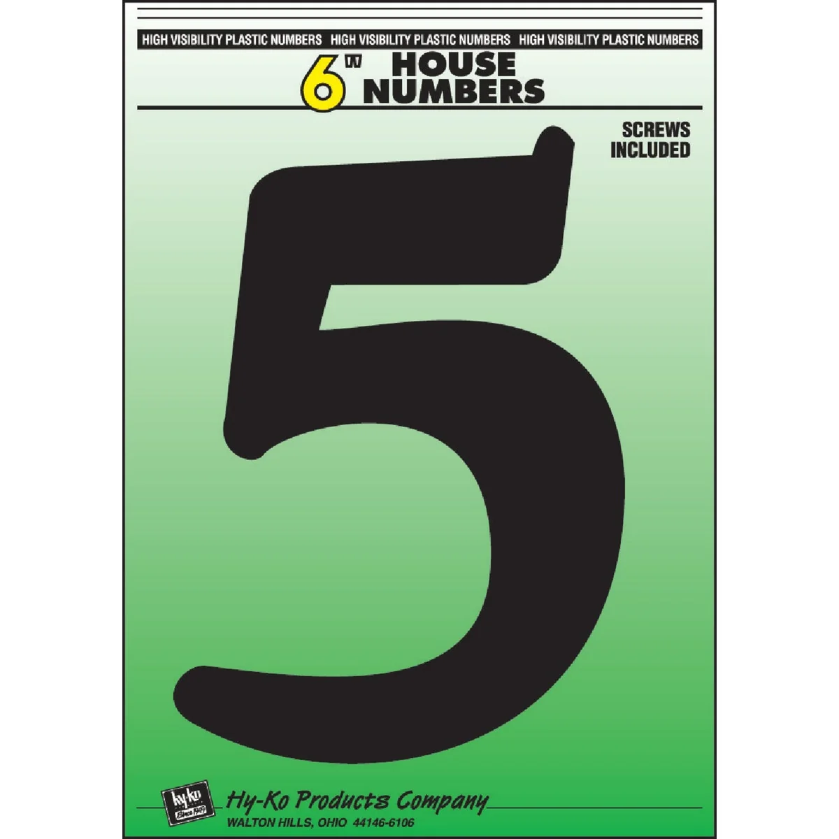 Specialty Hy-Ko 6 In. Black Gloss House Number Five Detailed