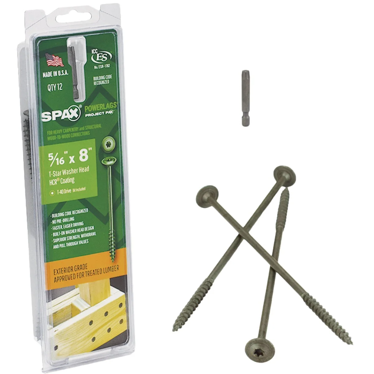 Professional Spax PowerLags 5 16 In. x 8 In. Washer Head Exterior Structure Screw 12 Ct. Verified