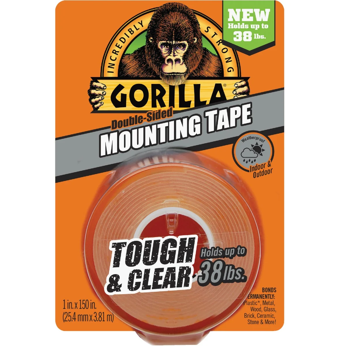 Next-Generation Gorilla 1 In. x 150 In. Tough Clear Double-Sided Mounting Tape 38 Lb. Capacity Minimalist