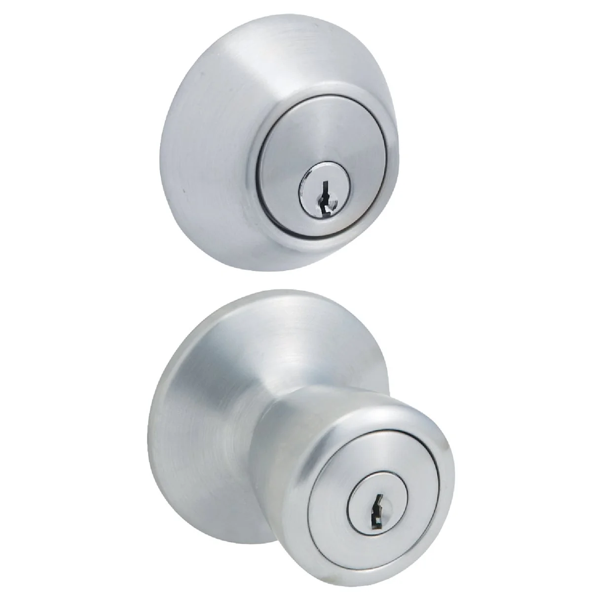 Outstanding Steel Pro Satin Chrome Deadbolt and Door Knob Combo Trendy