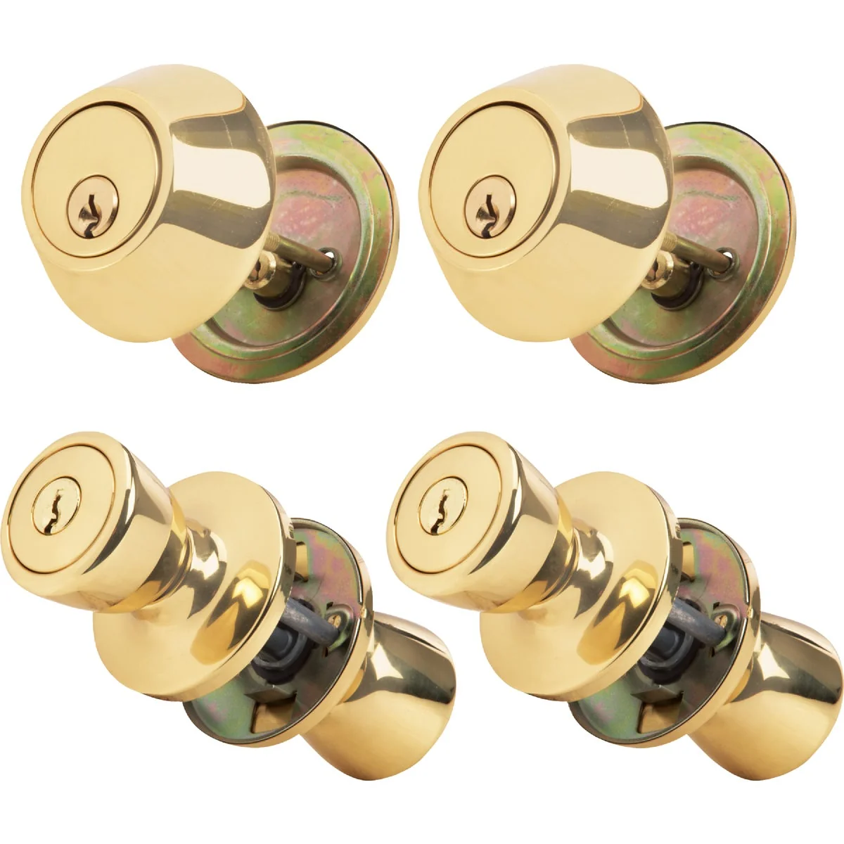 Prestigious Steel Pro Polished Brass Deadbolt and Door Knob Combo First-Class