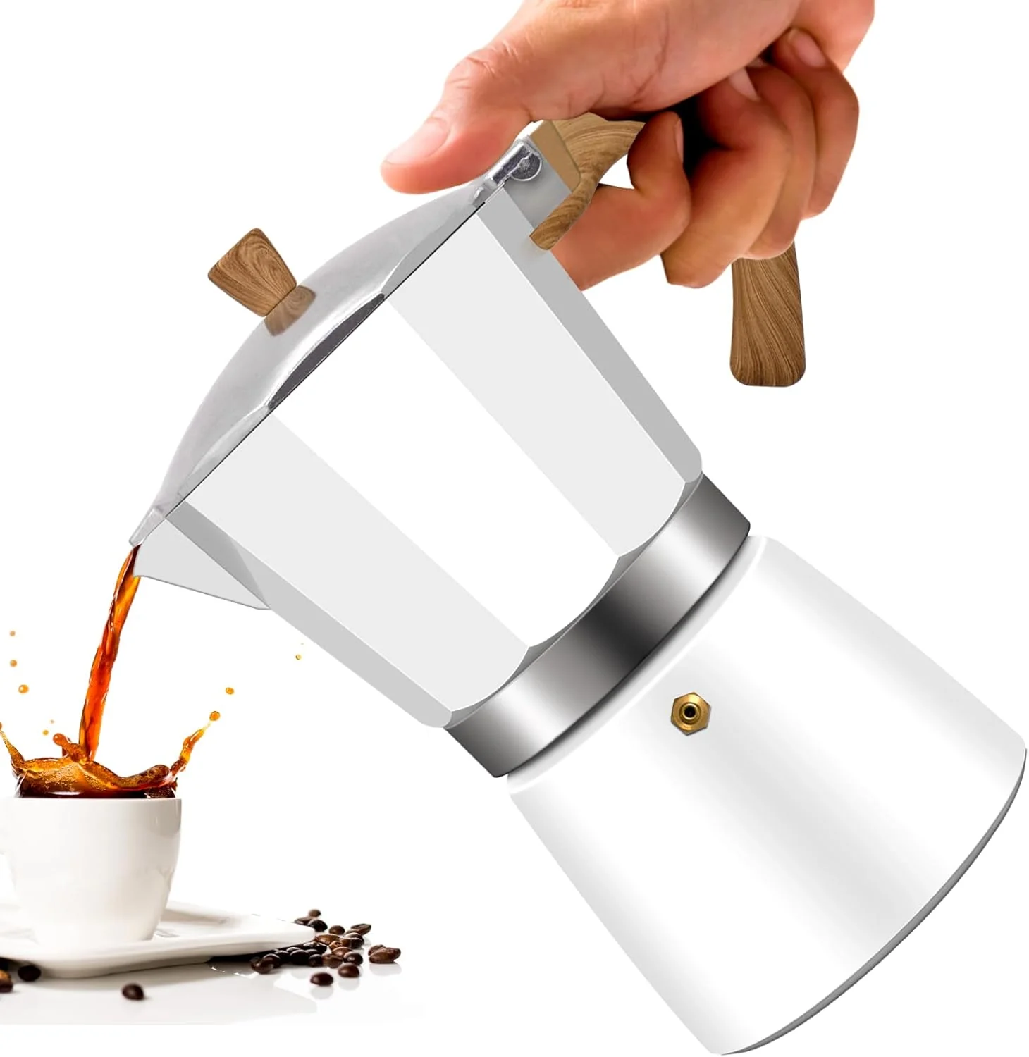 Traditional 3 Cup Aluminum Moka Pot Classic Stovetop Espresso Coffee Maker 150ml 5oz Coffeemaker Percolator Mocha Express Preferred Cafe Makers for Italian and Cuban Café Brewing White Advanced