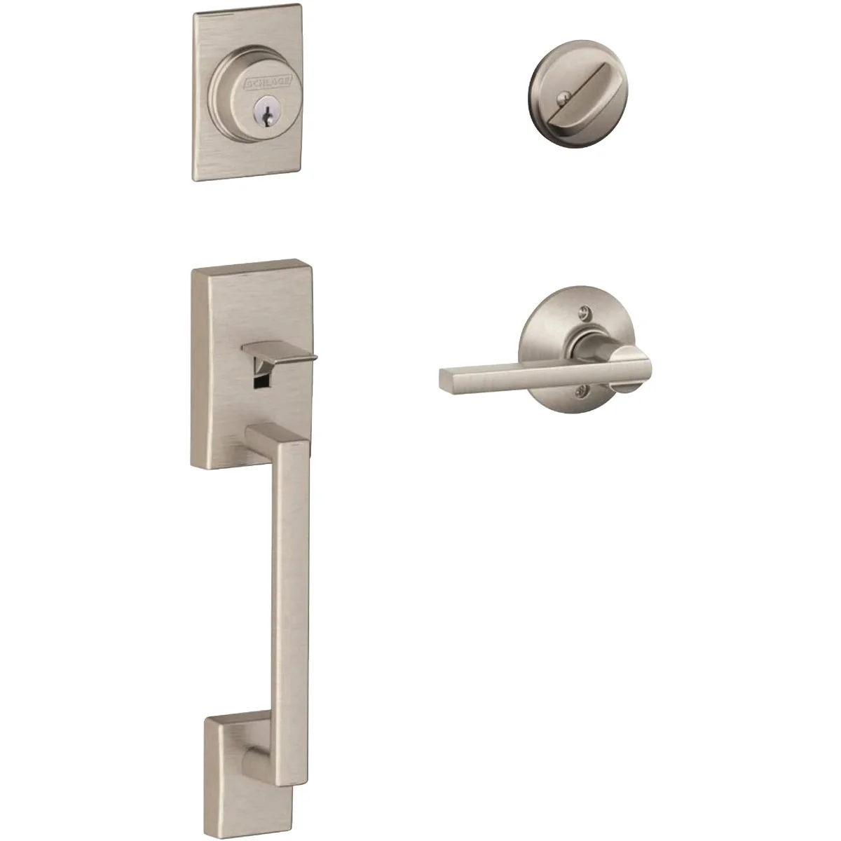 Detailed Schlage Century Handleset with Single Cylinder Deadbolt and Latitude Lever in Satin Nickel High-Quality