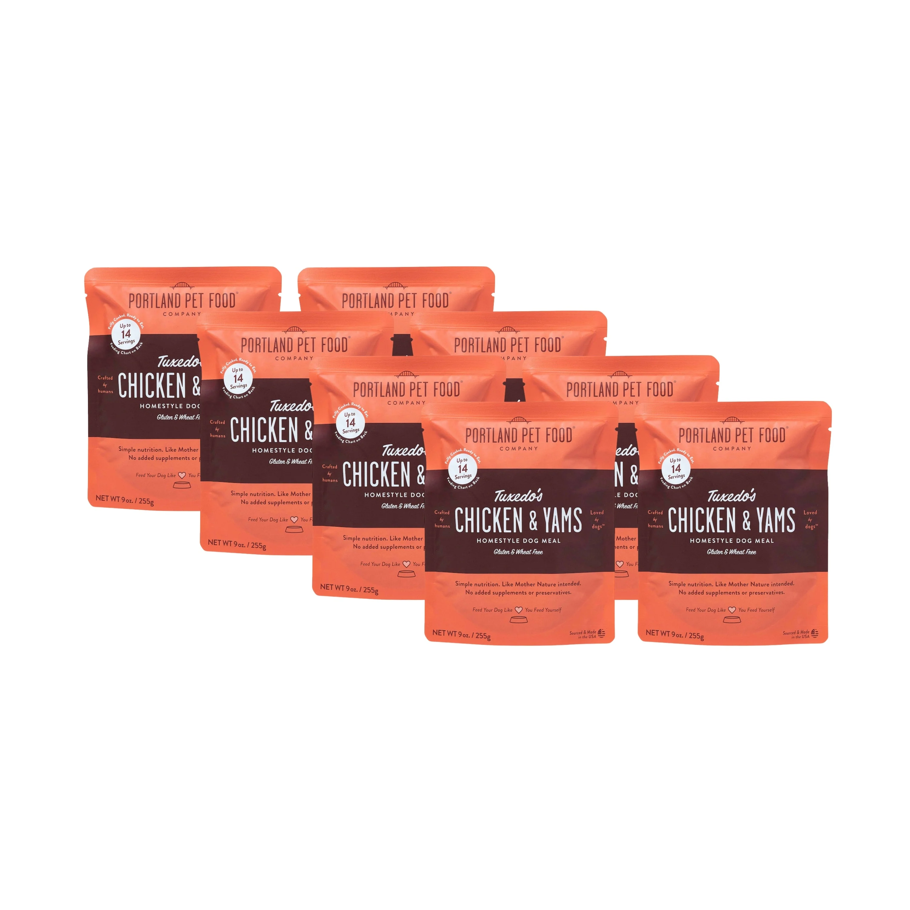Enhanced Portland Pet Food Company Tuxedo's Chicken Yams Human-Grade Dog Meal Mixer or Meal Topper 9 oz Pouches Breathable