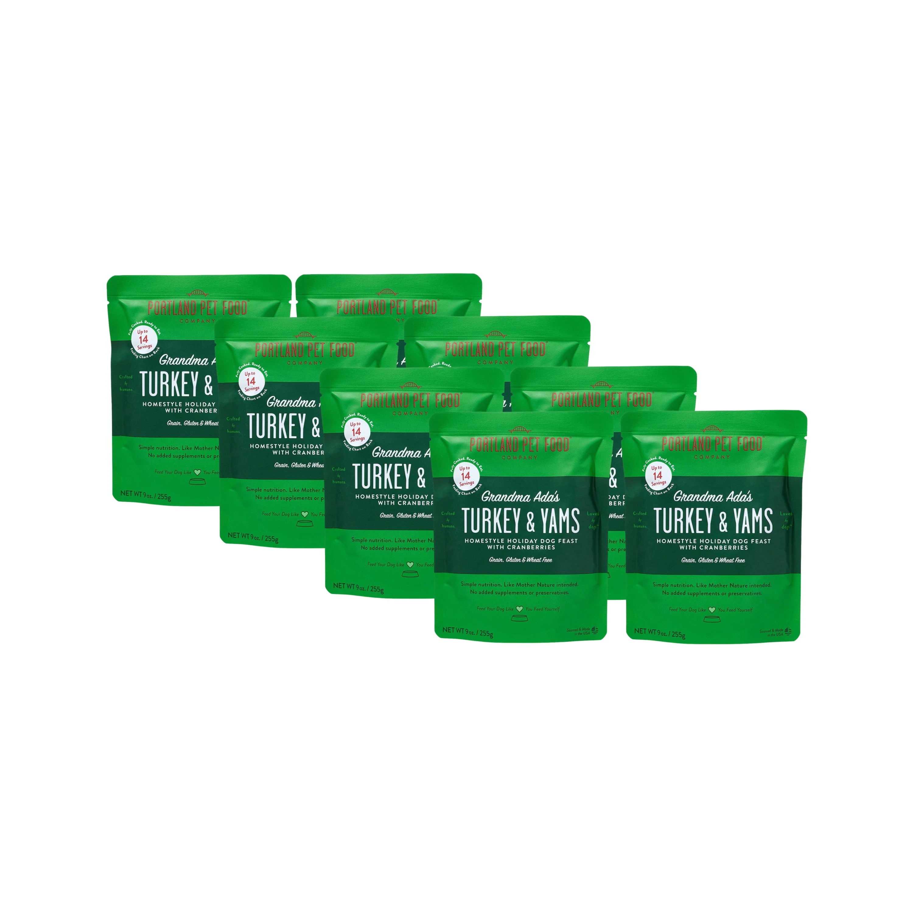 Fine Portland Pet Food Company Grandma Ada's Turkey Yams Human-Grade Dog Meal Mixer or Meal Topper 9 oz Pouches Powerful