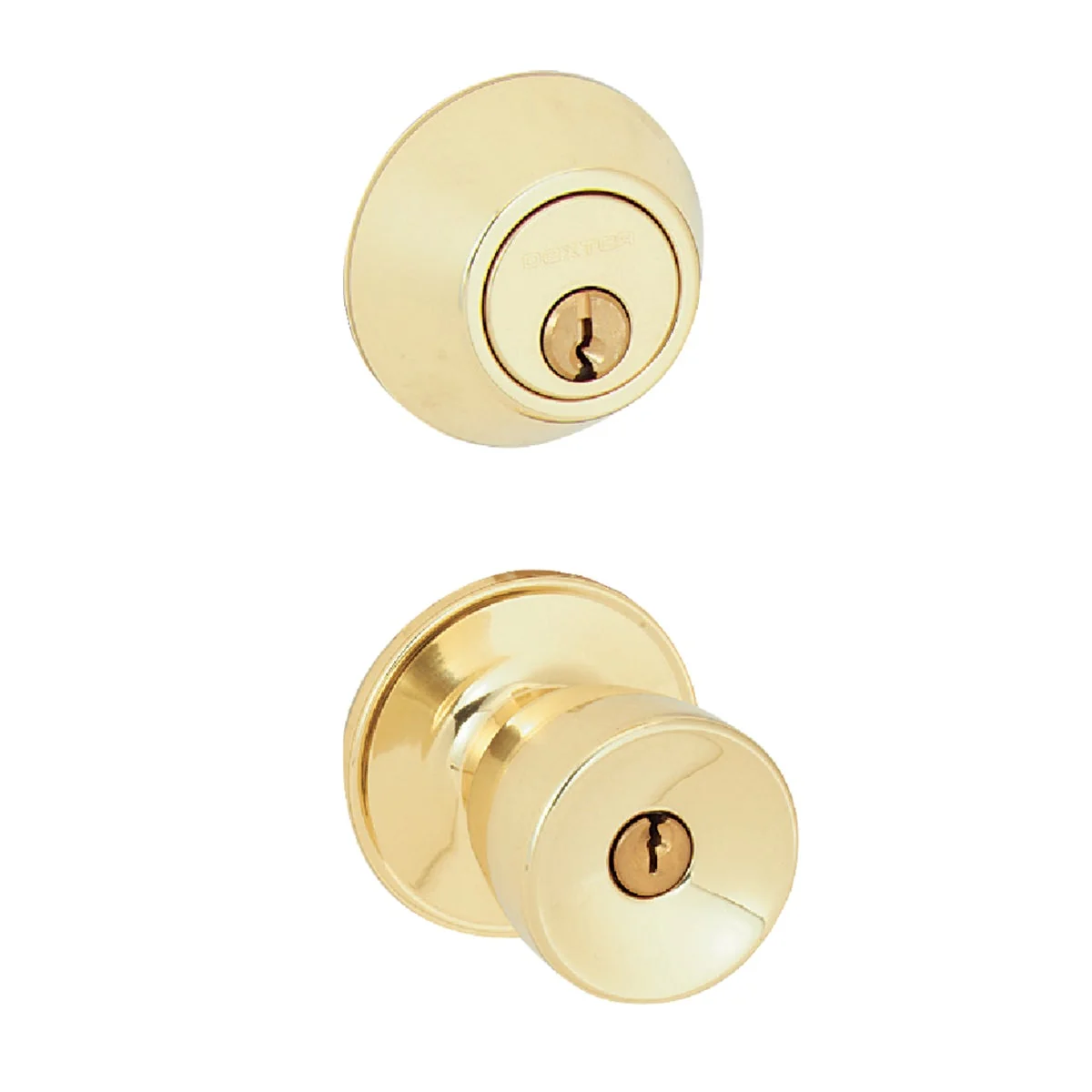 Safe Dexter Bright Brass Deadbolt and Door Knob Combo Secure