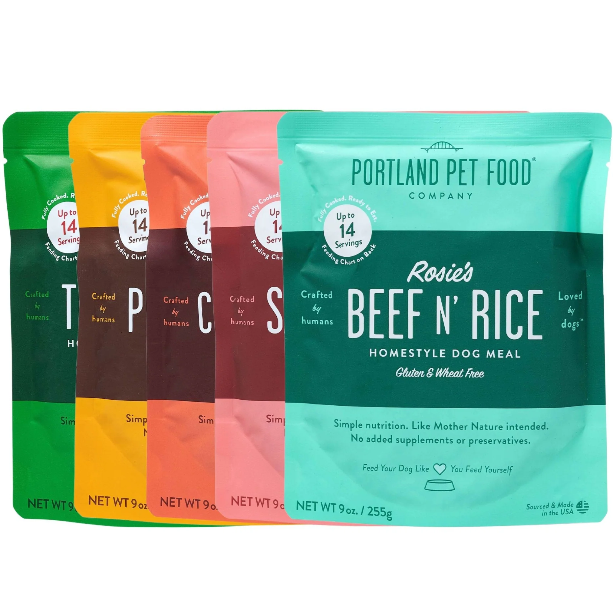 Reusable Portland Pet Food Company Dog Meal Variety Pack Human-Grade Dog Meal Mixer or Meal Topper 9 oz Pouches Smooth