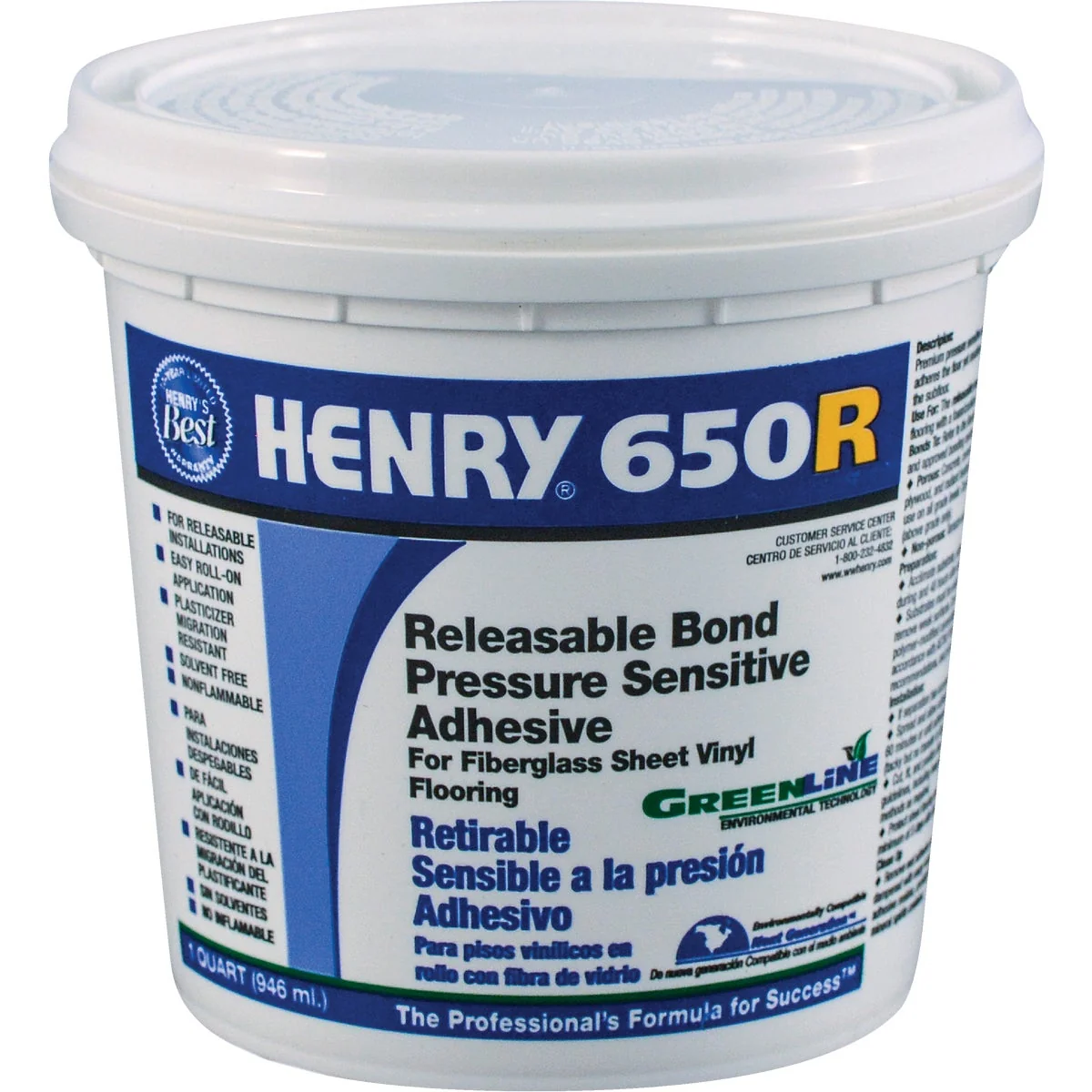 Prestigious Henry Releasable Bond Pressure Sensitive Fiberglass Sheet Vinyl Floor Adhesive Qt. Fine Crafted