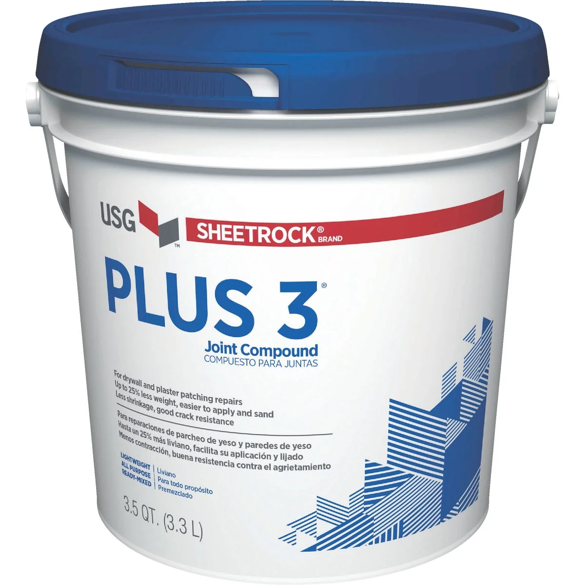 Dependable Sheetrock Plus 3 Pre-Mixed 3.5 Qt. Lightweight All-Purpose Drywall Joint Compound Smart