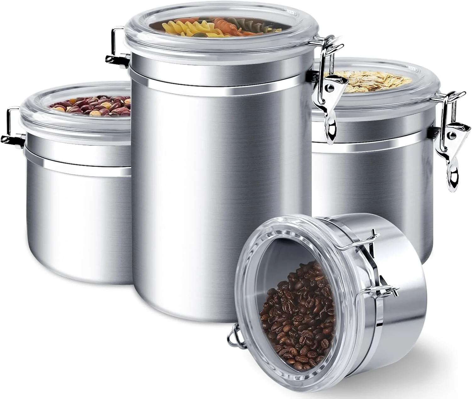 Contemporary Enloy 4-Piece Stainless Steel Airtight Food Storage Canister Set with Clear Lid Containers Sets for Kitchen Counter for Sugar Flour Tea Candy Reusable