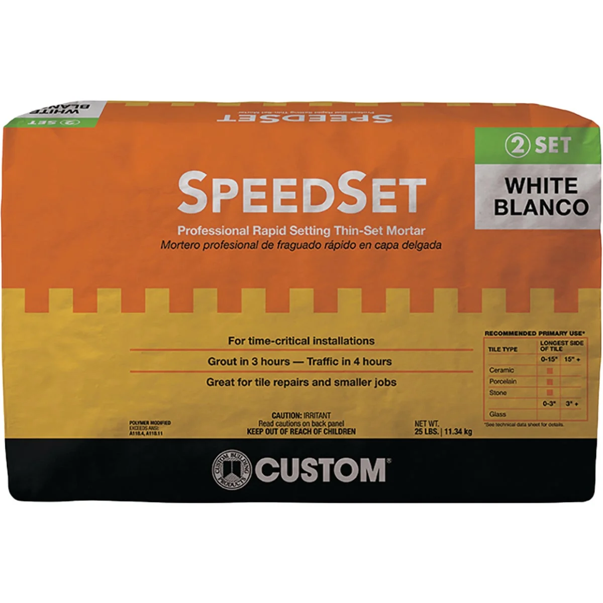 Long-Lasting Custom Building Products 25 Lb. White SpeedSet Fortified Thin-Set Mortar High-Grade