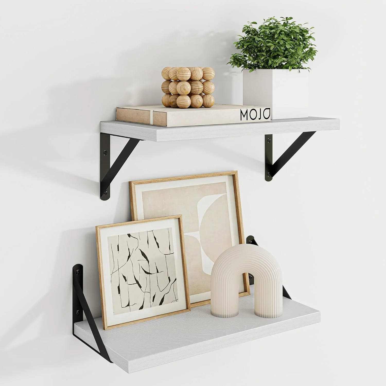 Fine Crafted Dreamland White Floating Shelves for Wall 16W x 8D Wall Mounted Shelves Set of 2 Certified