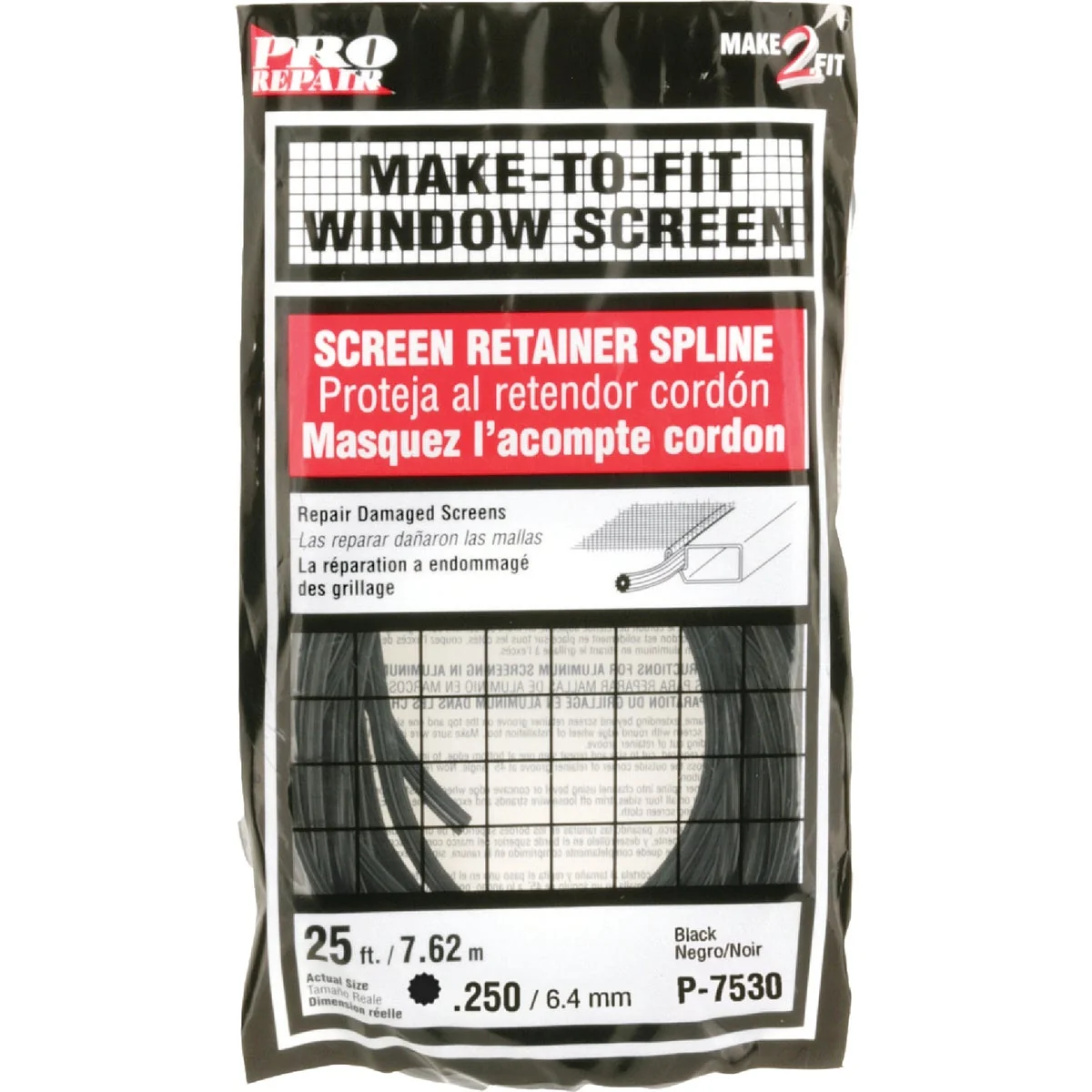 Long-Lasting Prime-Line 0.250 In. Dia. x 25 Ft. L. Black Vinyl Screen Retainer Spline Certified