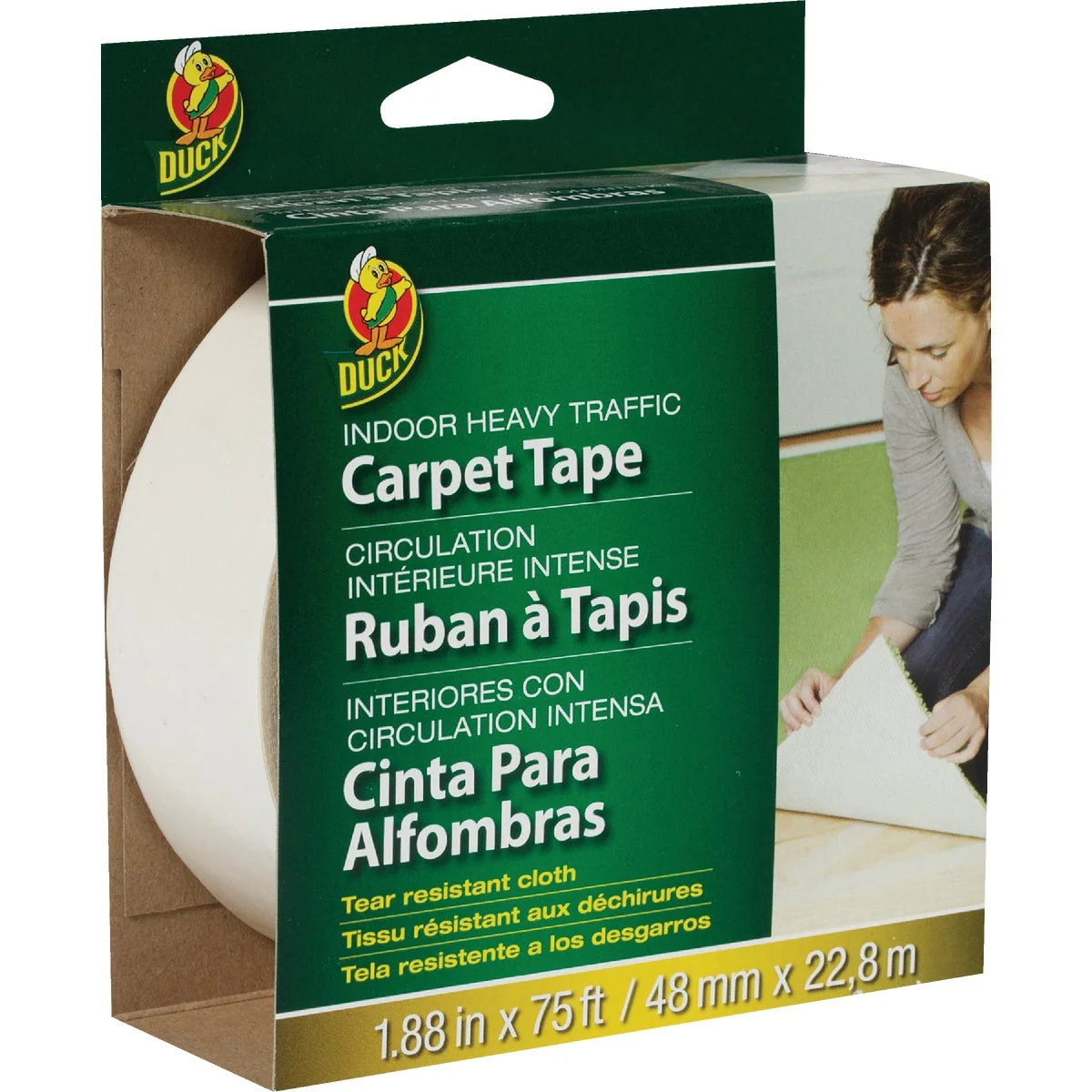 Environmentally Friendly Duck Heavy Traffic 1.88 In. x 75 Ft. Indoor Double-Sided Adhesive Cloth Carpet Tape Premium Material