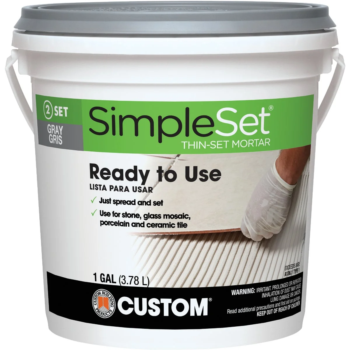 Expertly Made Custom Building Products SimpleSet Gallon Gray Pre-Mixed Thin-Set Mortar Consistent