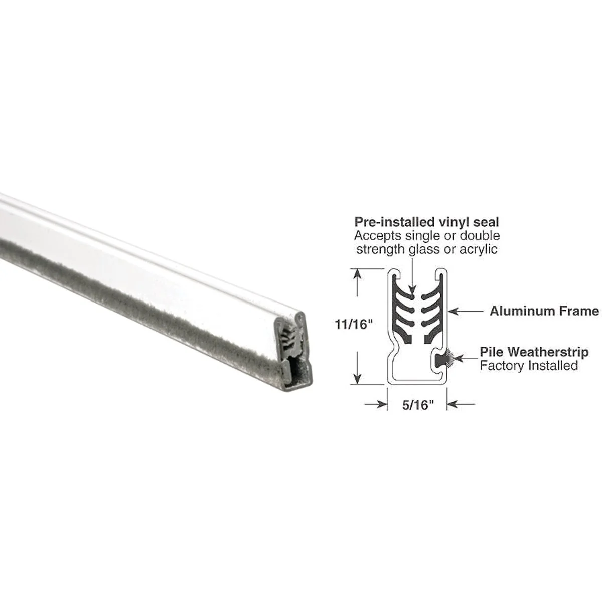 Trendy Prime-Line 11 16 In. x 5 16 In. x 72 In. White Universal C Sash Window Frame Relaxed