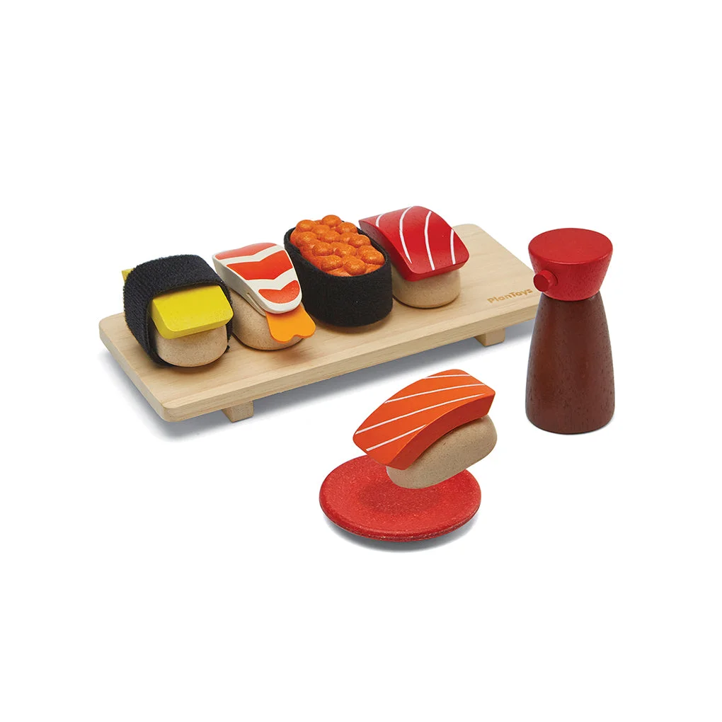 Detailed PlanToys Sushi Play Food Set - Non-Toxic Wooden Set for Kids Pretend Play Comfortable