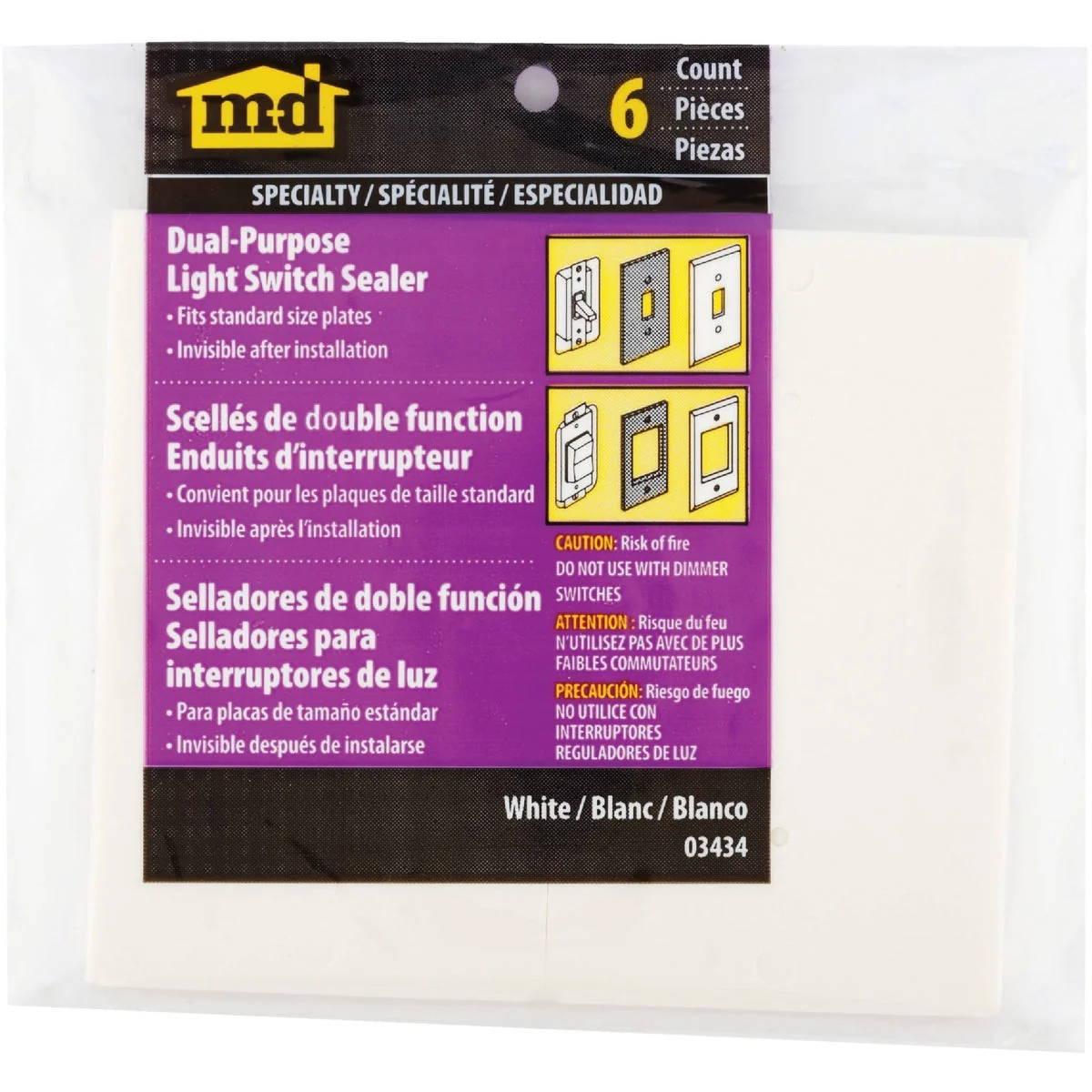 Genuine M-D Dual Purpose Switch Wall Plate Insulator 6-Pack Original Design