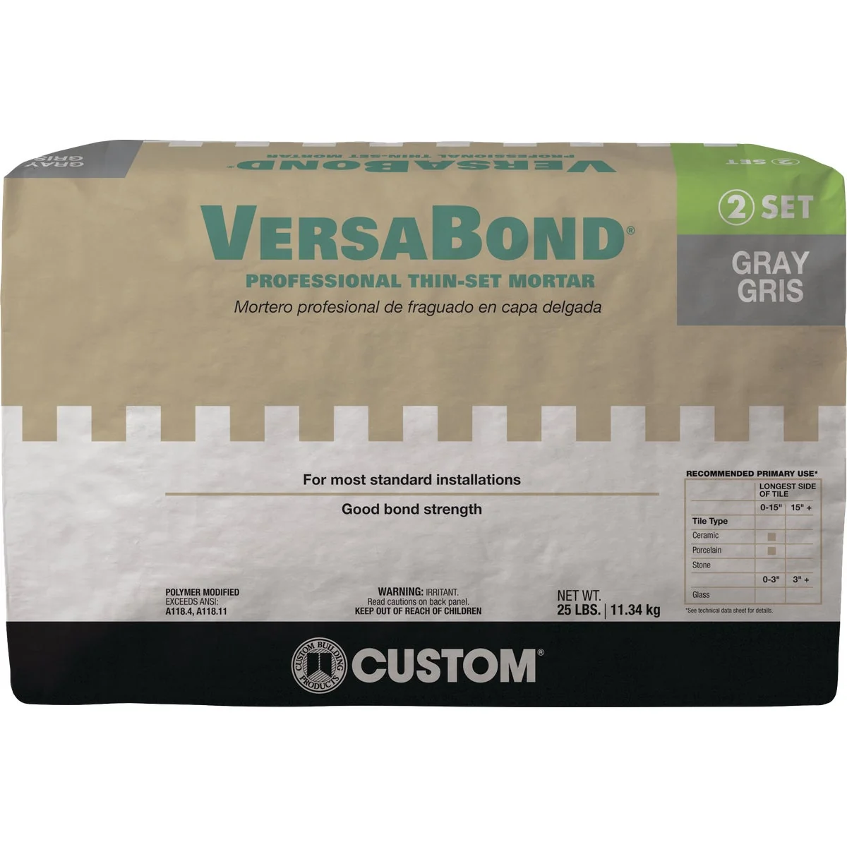 Eco-Friendly Custom Building Products VersaBond 25 Lb. Gray Fortified Thin-Set Mortar Healthy
