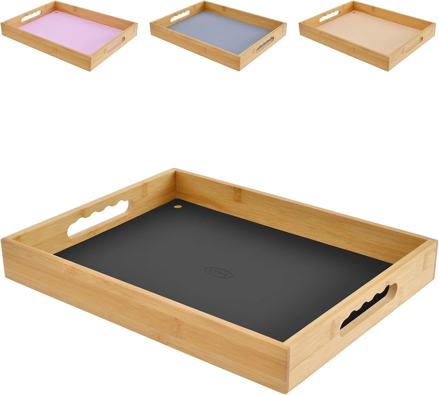 First-Class Bamboo Serving Tray Breakfast in Bed Tray with Removable Silicone Mat for Pantry Living Room Bathroom Tea Bar Functional