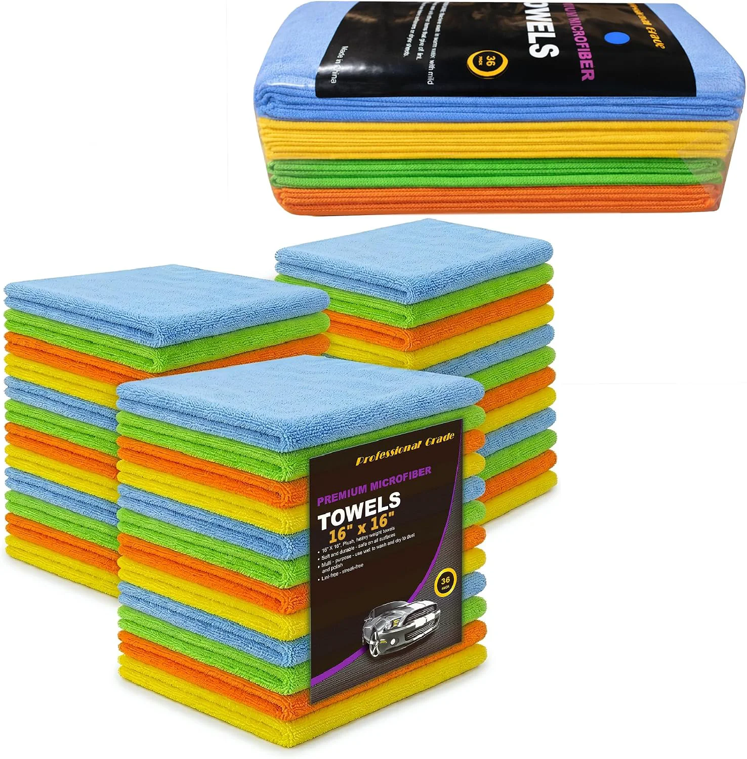 Long-Lasting Assorted Color Microfiber Towels - 36-Pack Dual-Sided Ultra Soft Plush Washcloth Professional Grade Premium Microfiber Detailing Cleaning Cloths Car Household and Commercial Mix Color 16 x 16 Functional