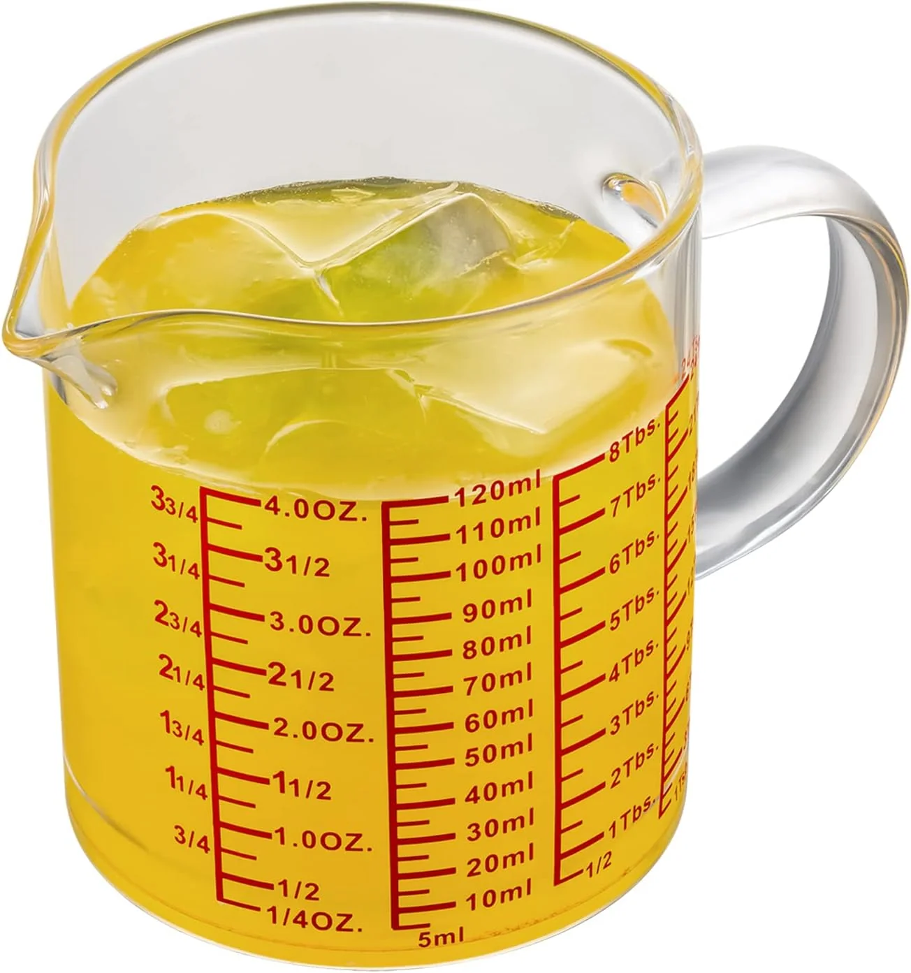 Practical Measure Glass - Insulated handle V-Shaped Spout -Made of High Borosilicate Glass Measuring for Kitchen or Restaurant Easy to Read 120 ML 4 Oz Professional