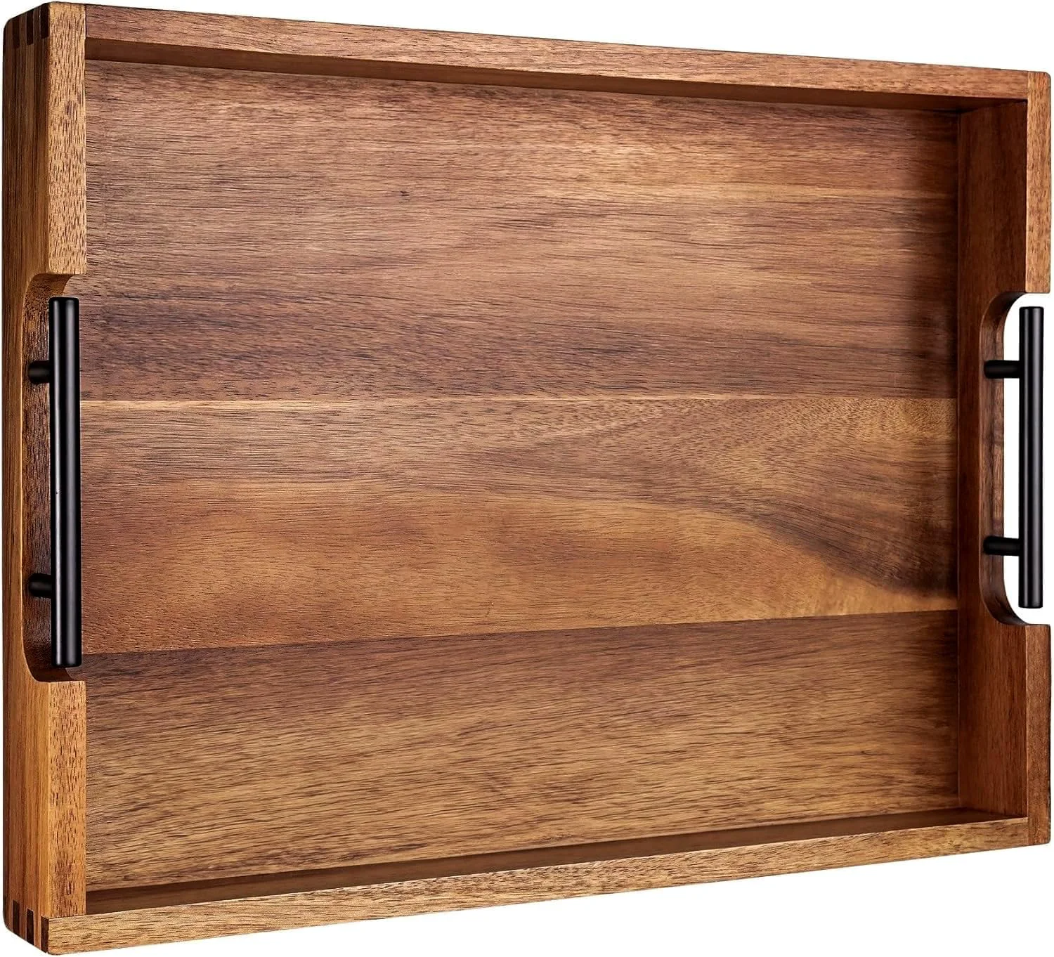 Breathable Joy amp Grace Acacia Wood Ottoman Tray with Handles 16.7 x 12.8 Large Acacia Wooden Serving Tray for Coffee Table Living Room Breakfast in Bed Food Dinner Kitchen Couch Color Natural Crafted