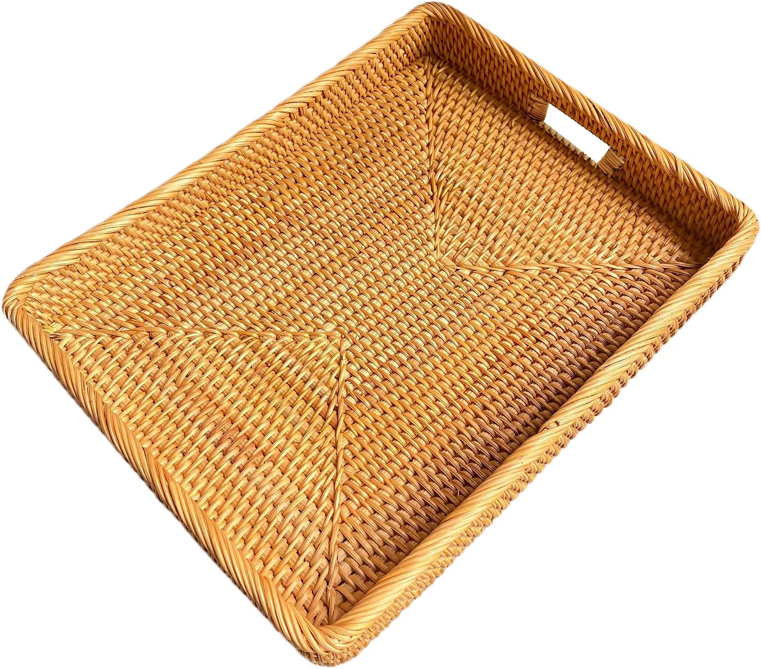 Reusable i-lan 17-Inch Large Rectangular Rattan Serving Tray with Handles Handwoven natural wicker tray for breakfast drinks fruit coffee tables and ottomans. Size 17 x 13 x 2.4 inches. Next-Generation
