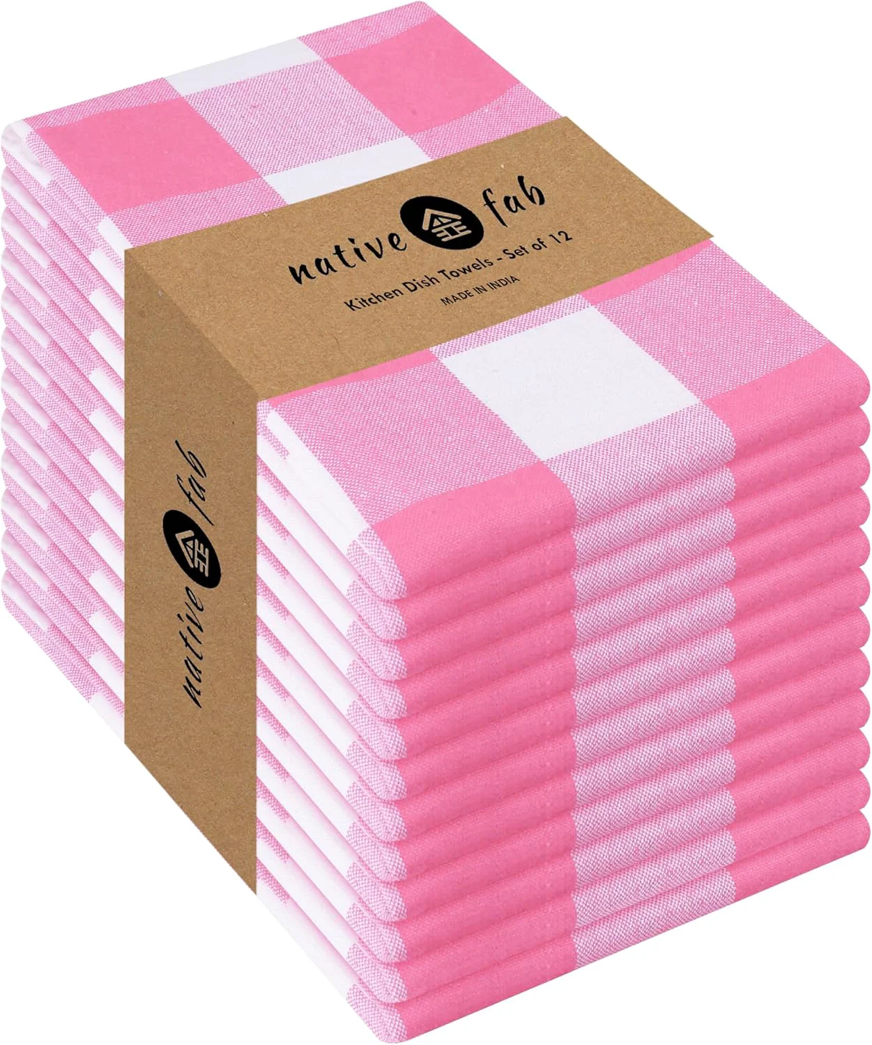 User-Friendly Native Fab Pink Checked Kitchen Towel 16 x26 - 12 Pack Buffalo Plaid Cotton Dish Towels - Absorbent Dishcloth Set Fine