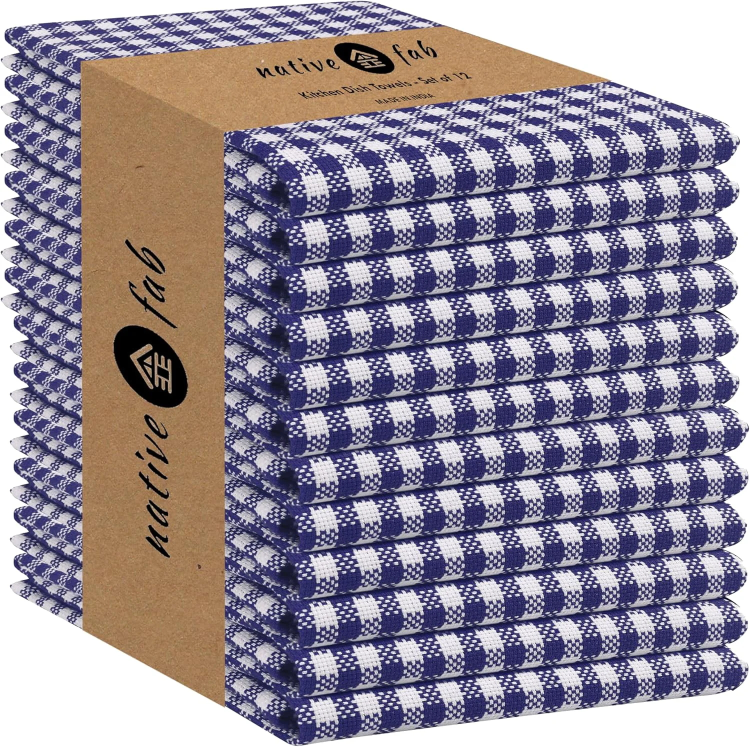 Top-Quality Native Fab 12 Pack Gingham Mini Check Kitchen Dish Towel Cotton Durable Washable 16 x26 - Tea Towels Soft Absorbent Cleaning Towels Expertly Made