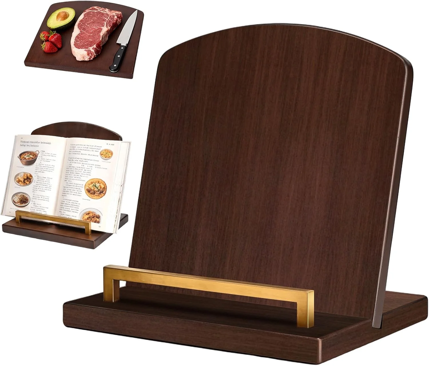Classic Beautiful Cookbook Stand with Removable Cutting Board 2 in 1 Bamboo Recipe Book Holder Charcuterie Board Kitchen Serving Tray Elegant