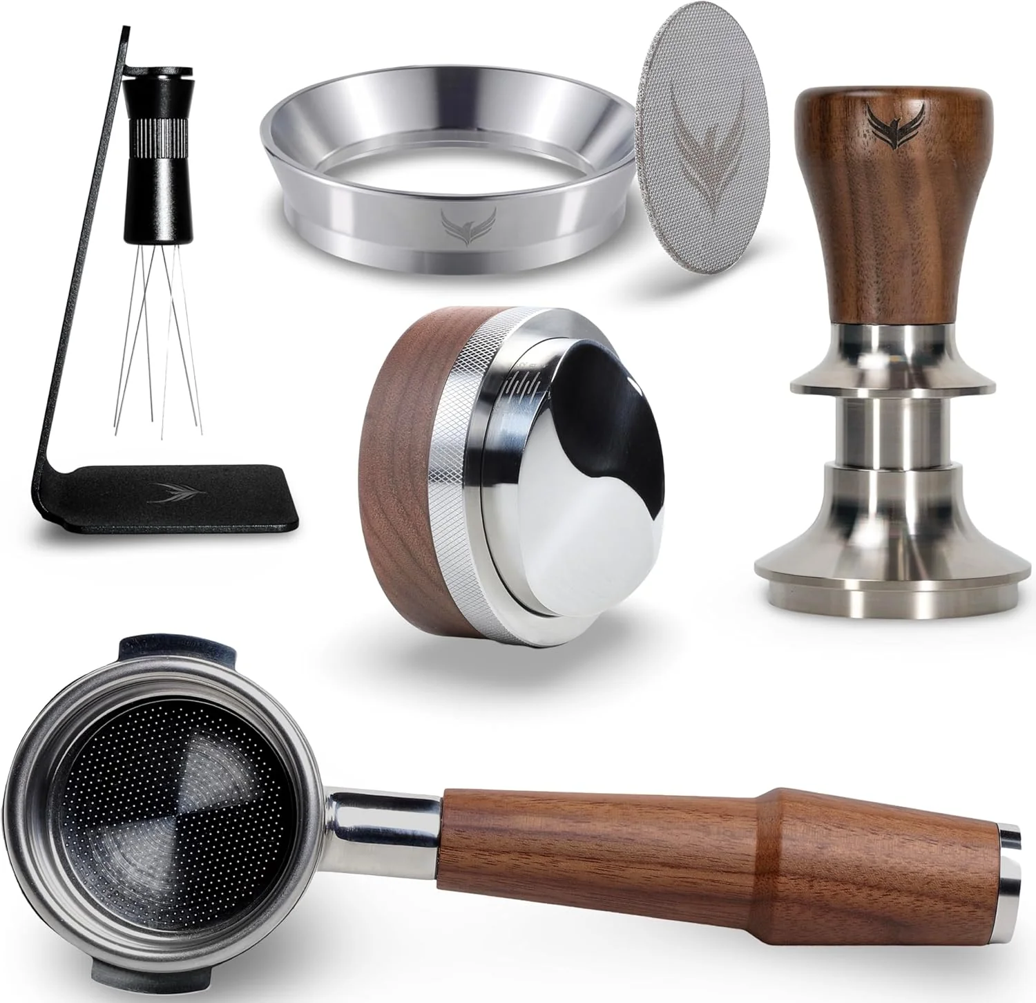 Outstanding 58mm Tamper Kit for E61 Group Head 6pcs Walnut Auto Tamper Bottomless Portafilter 58mm Magnetic Espresso Funnel Distribution Tool Refined