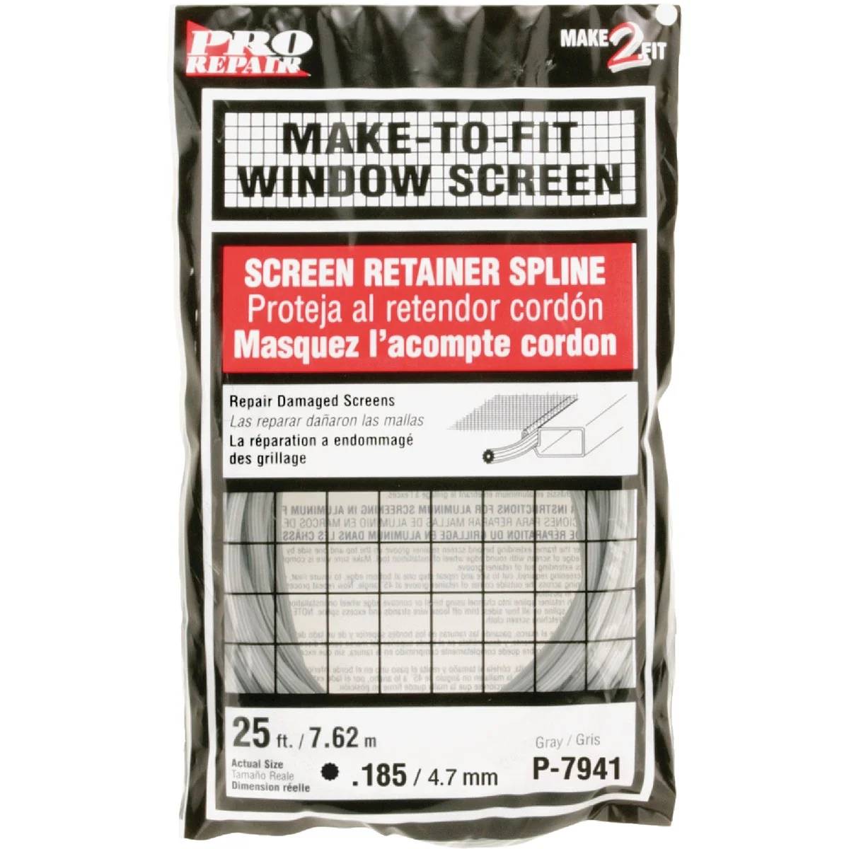 Unique Prime-Line 0.185 In. Dia. x 25 Ft. L. Gray Vinyl Screen Retainer Spline Optimized