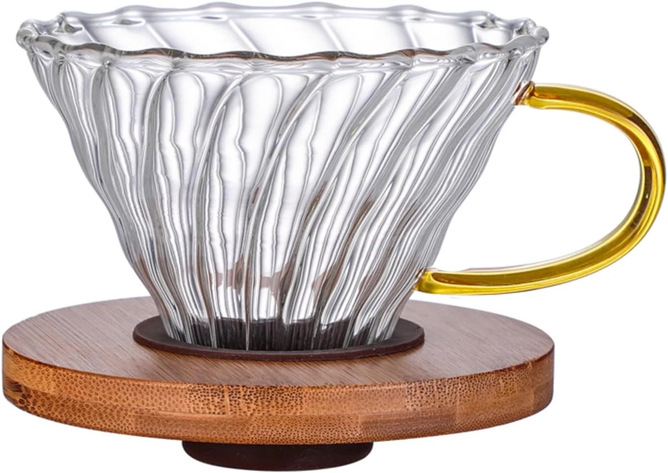 Excellent Gute Glass Coffee Dripper Filter - Cone Glass Pour Over Coffee Dripper with Bamboo Stand Handle Traditional