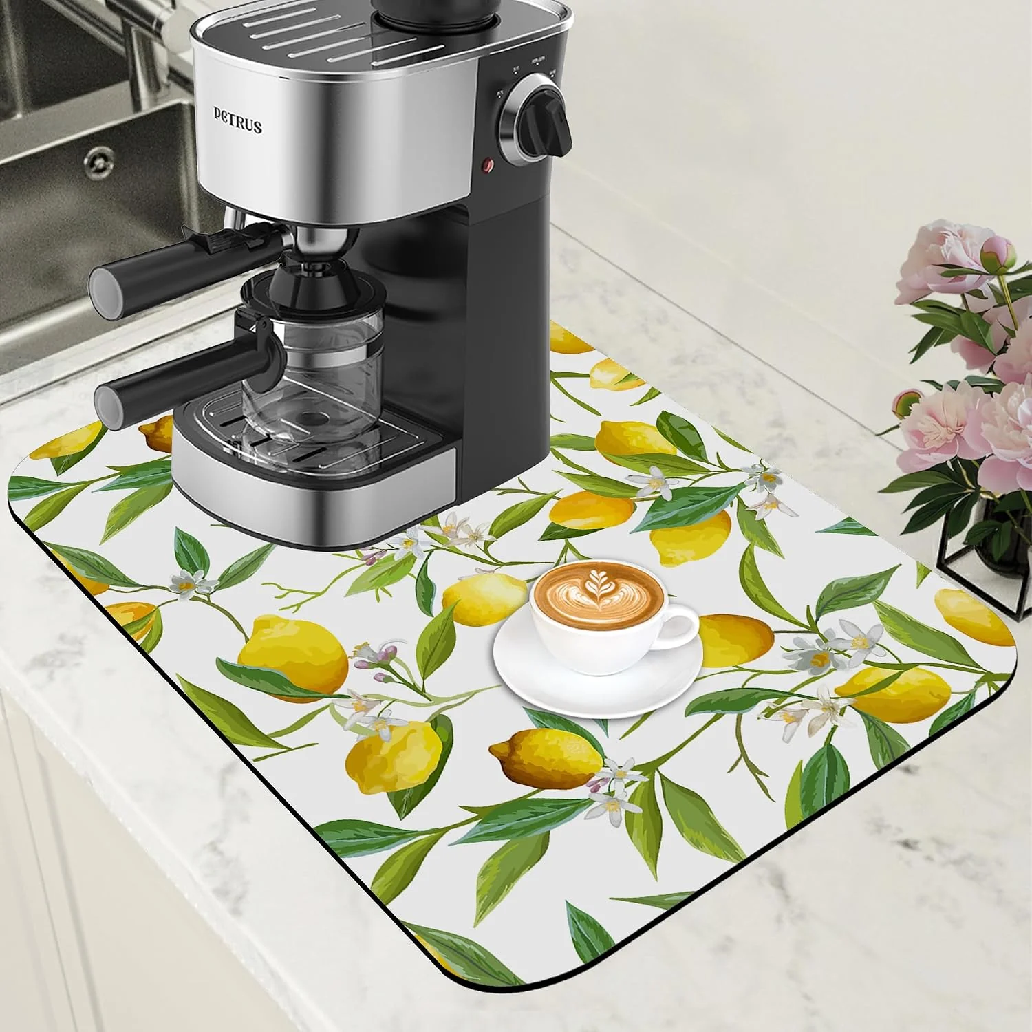 Professional Lemon Fruits Coffee Mat Absorbent Dish Drying Mat for Kitchen Counter Hide Stain Rubber Backed Coffee Bar Accessories Fit Under Espresso Machine Cafe Table 11.8 x 19.7 Inch Versatile