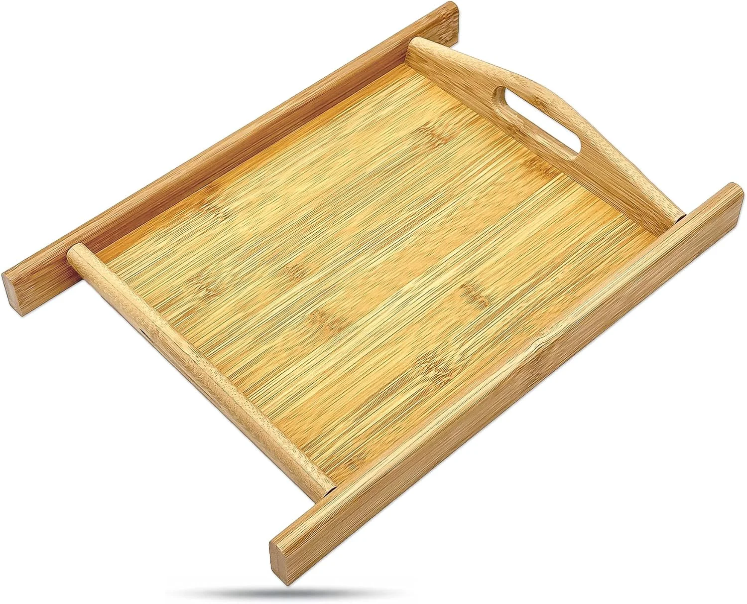 Artisan Natural Bamboo Serving Tray w Handles Medium - Decorative Platter for Food Breakfast Wooden Coffee Table Ottoman Couch Picnic by The Display Guys Official