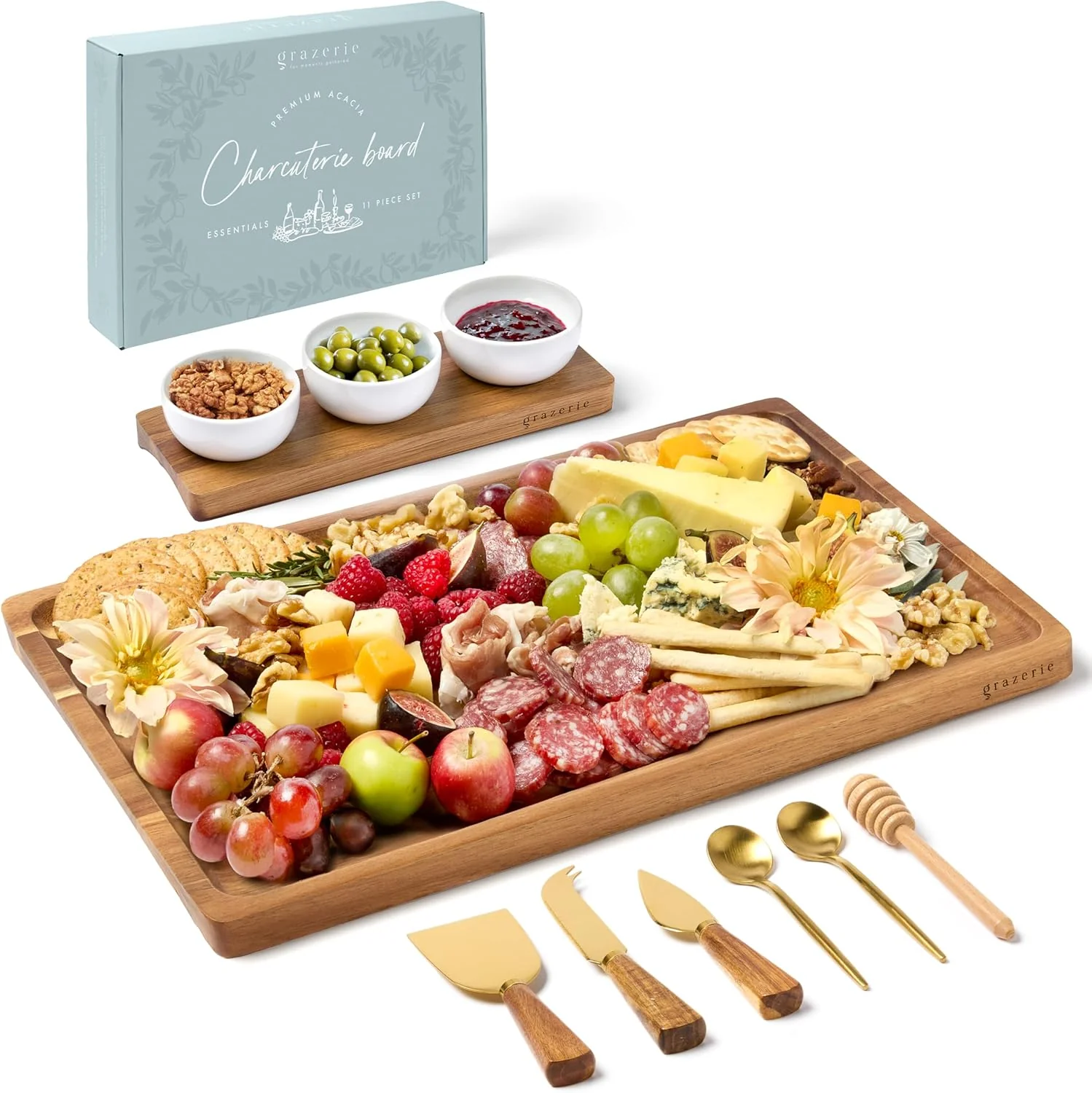 Advanced Charcuterie Boards Set - Acacia Cheese Board for Serving with Accessories - House Warming Gifts for New Home Bridal Shower Wedding Gift Functional